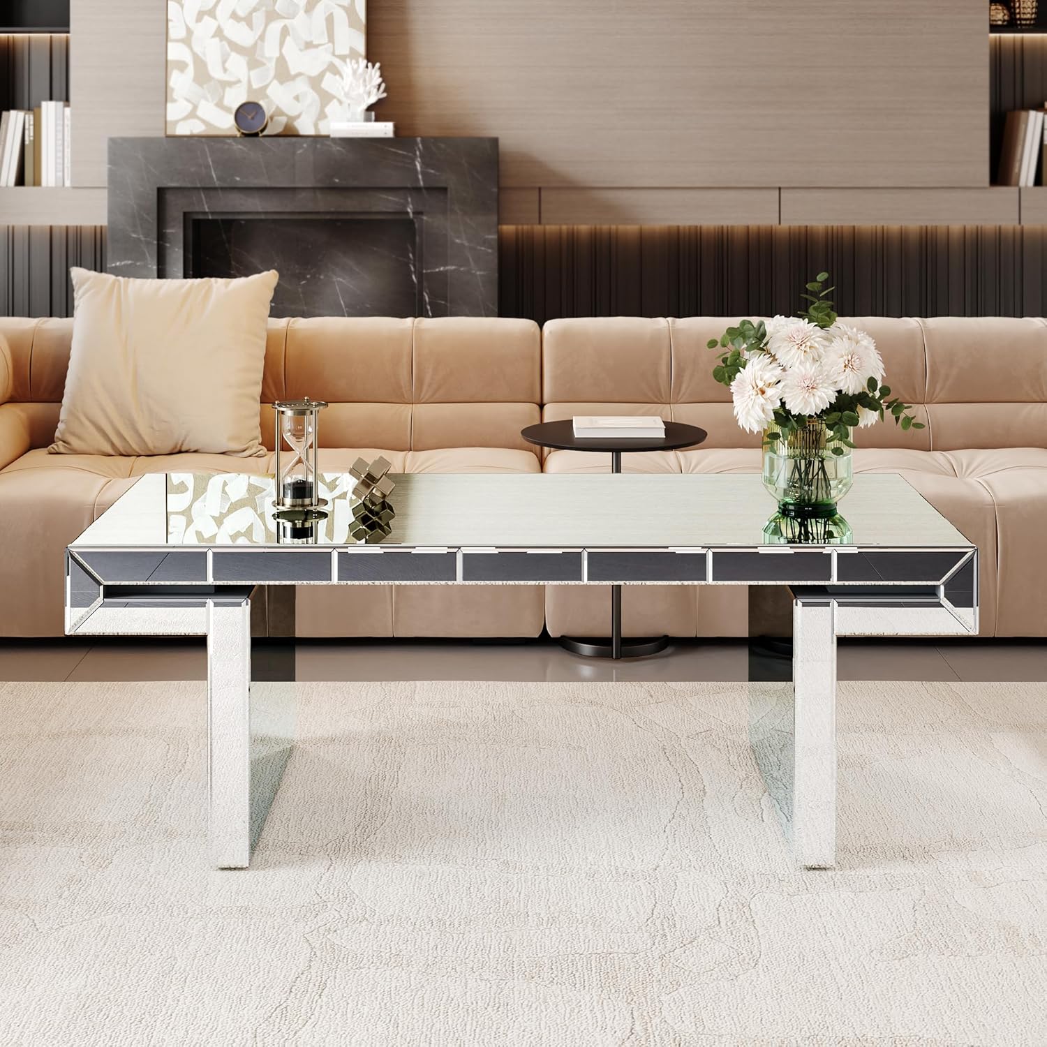 Silver Mirrored Coffee Table, 47.2" Rectangle