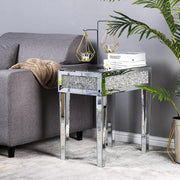 VINGLI Mirrored Narrow End Table Small Sofa/Couch/Bed Side Table with Storage