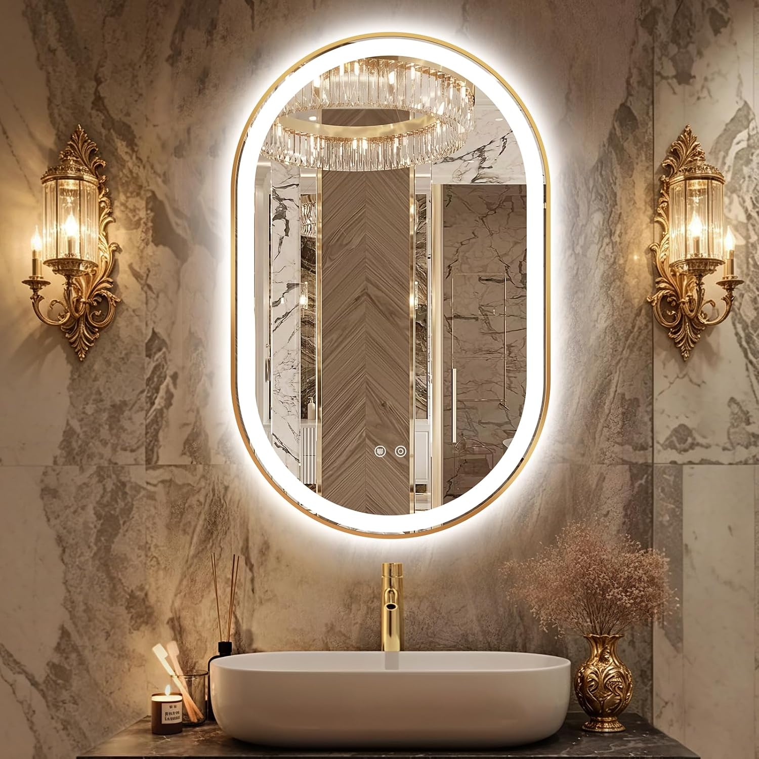 LED Anti-Fog Oval Framed Wall  Mirror