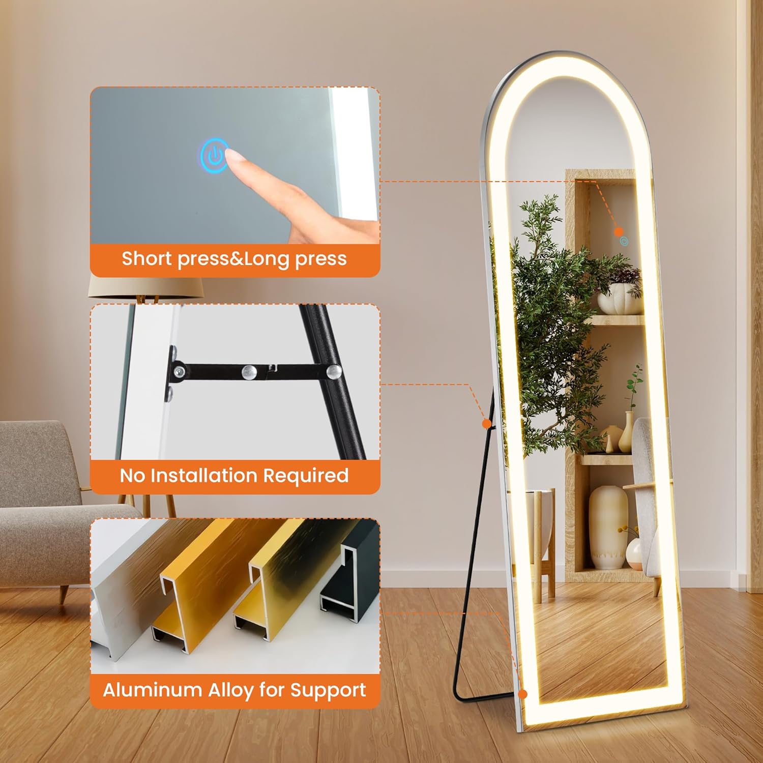 Arch Full Length Mirror with LED Lights