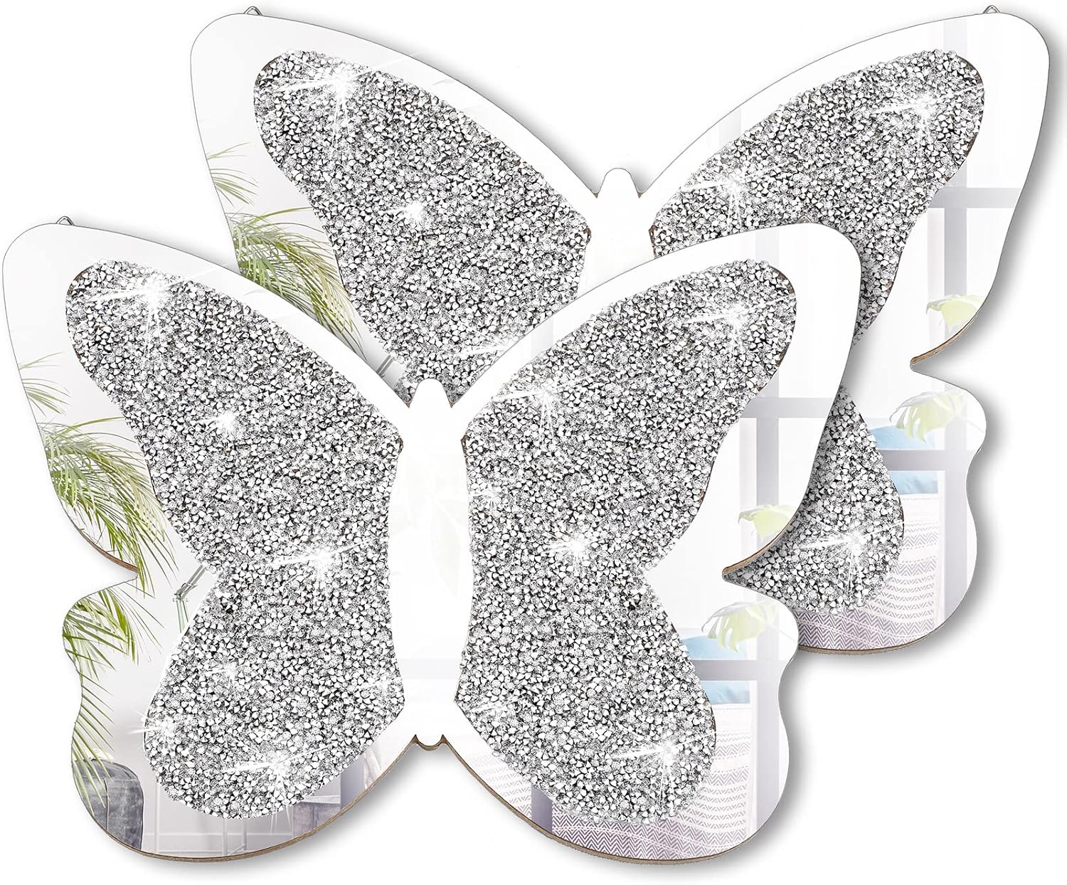 2 Pieces Butterfly Shaped Mirror Crystal Decor(11.8 x 8.8 Inch)