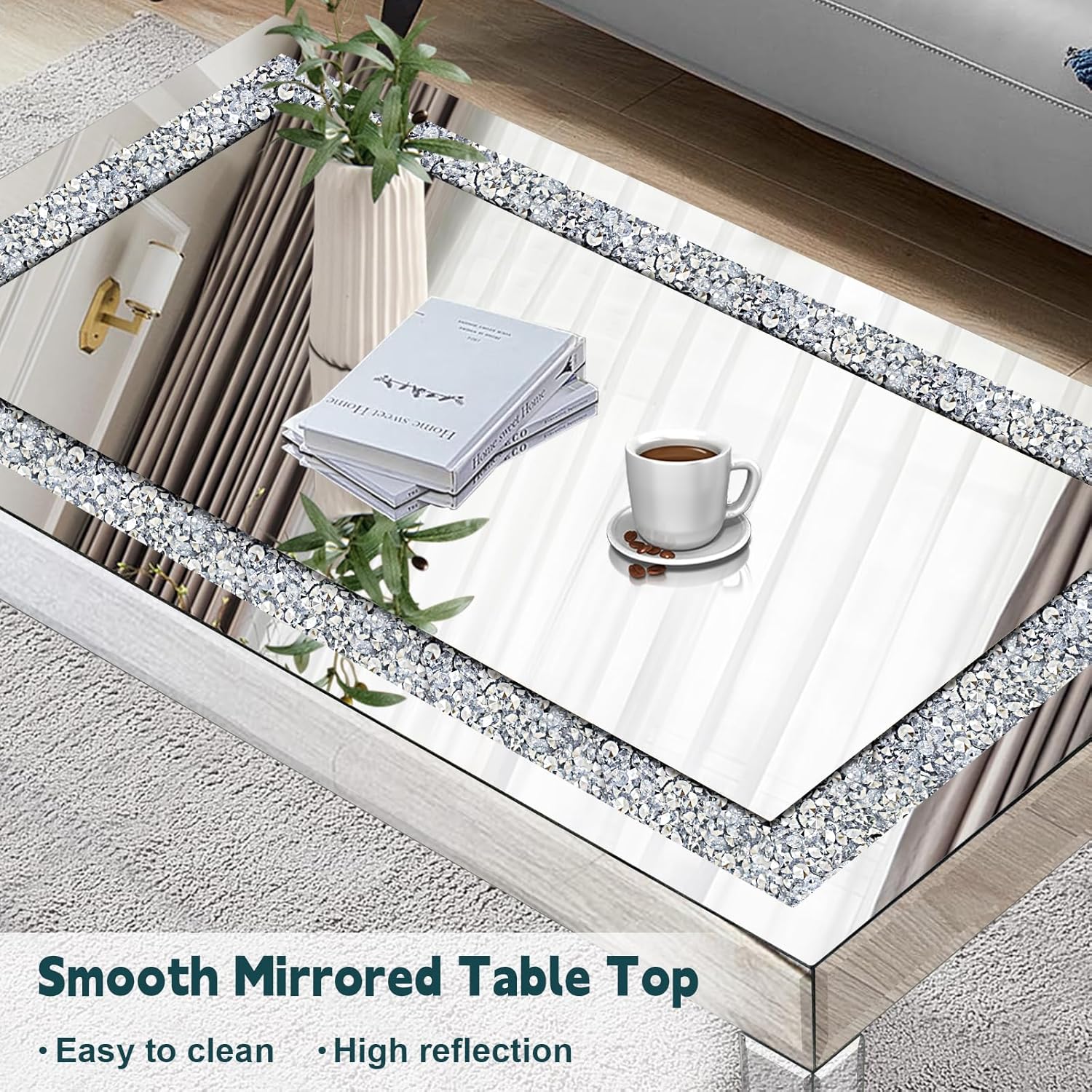 Rectangle Glass Centre Table with Mirrored Finish