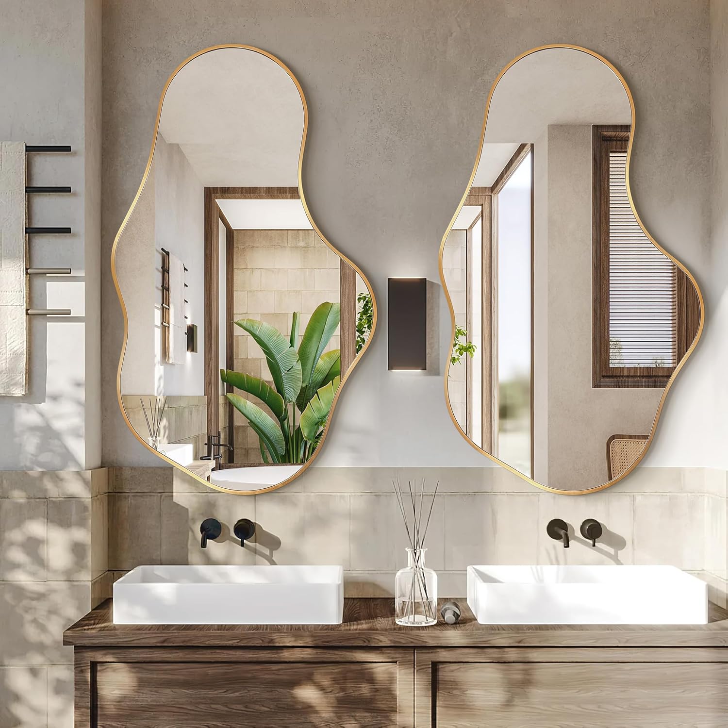 Irregular Metal Framed Wall Rectangular Mirror