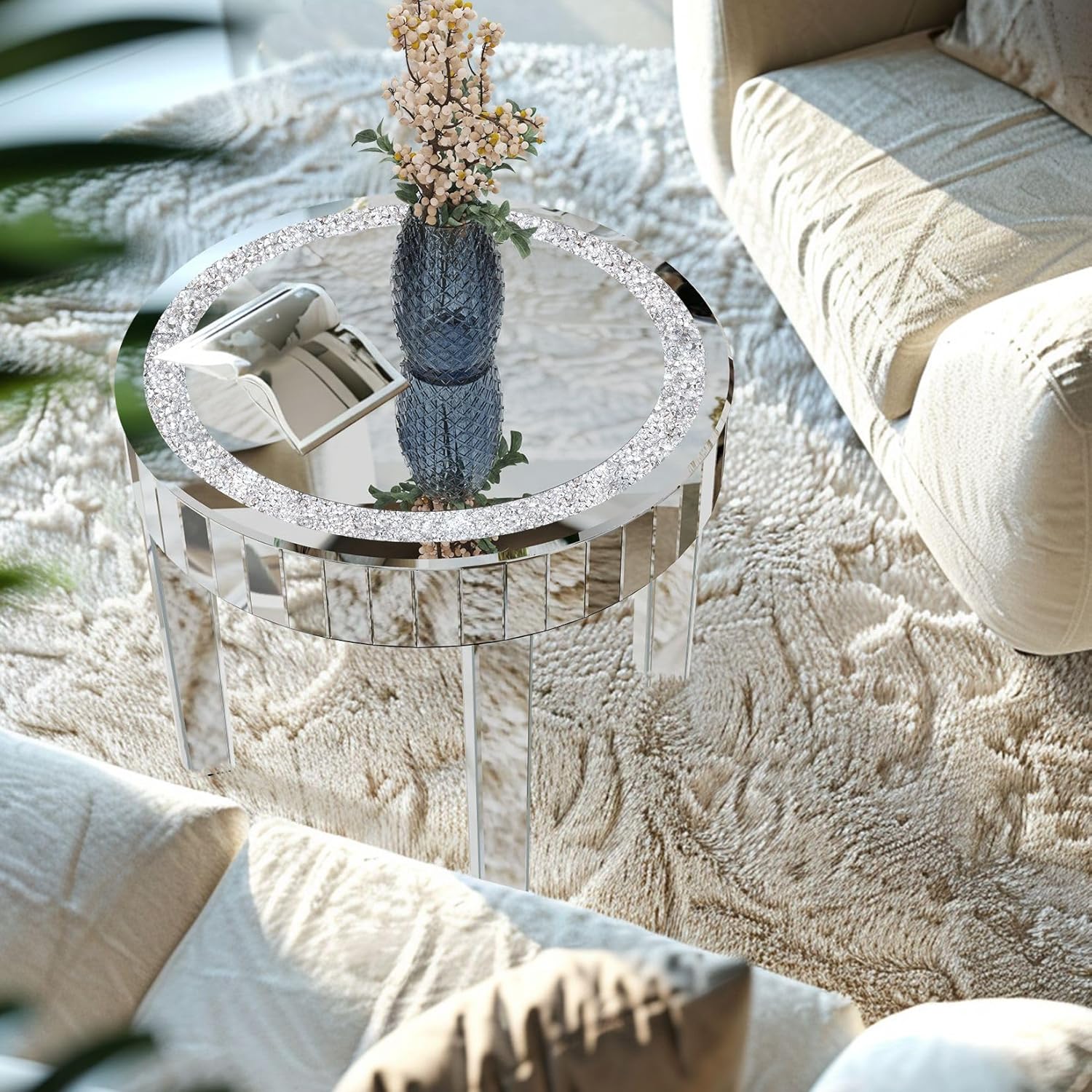 Round Mirrored Diamond Crush Coffee Table