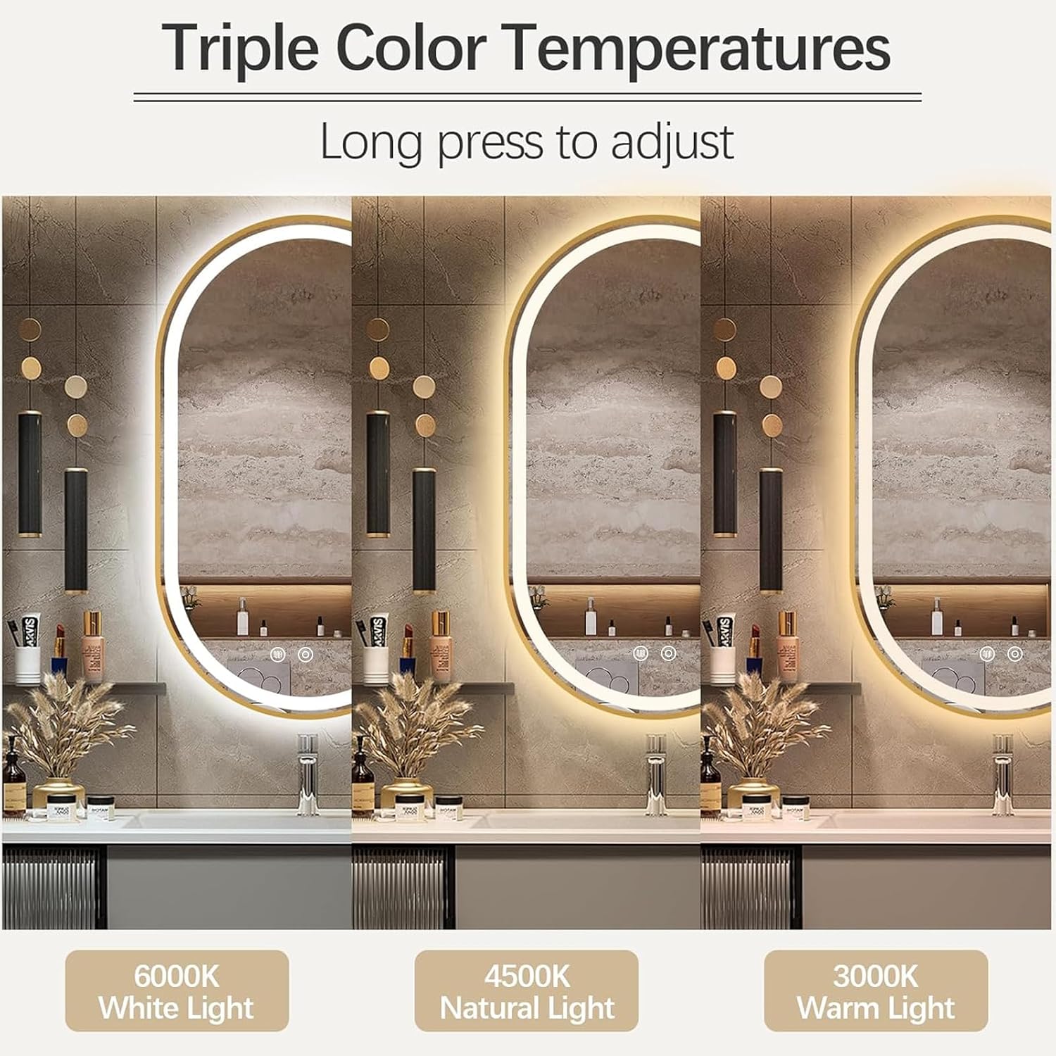 LED Anti-Fog Oval Framed Wall  Mirror
