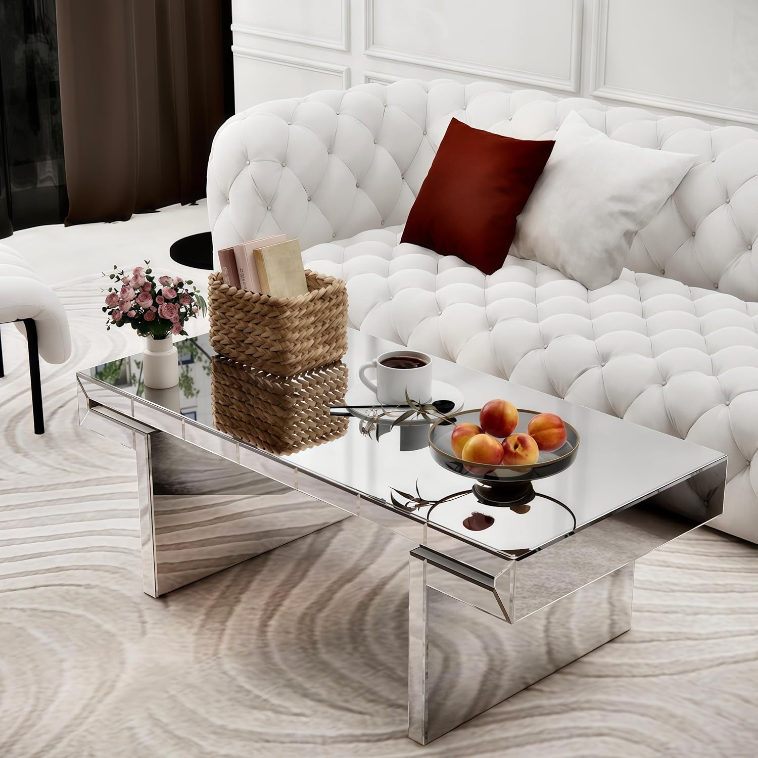 Silver Mirrored Coffee Table, 47.2" Rectangle