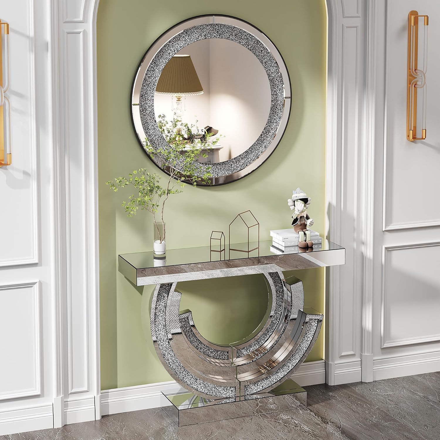 Diamond Crush Console Table with Mirror
