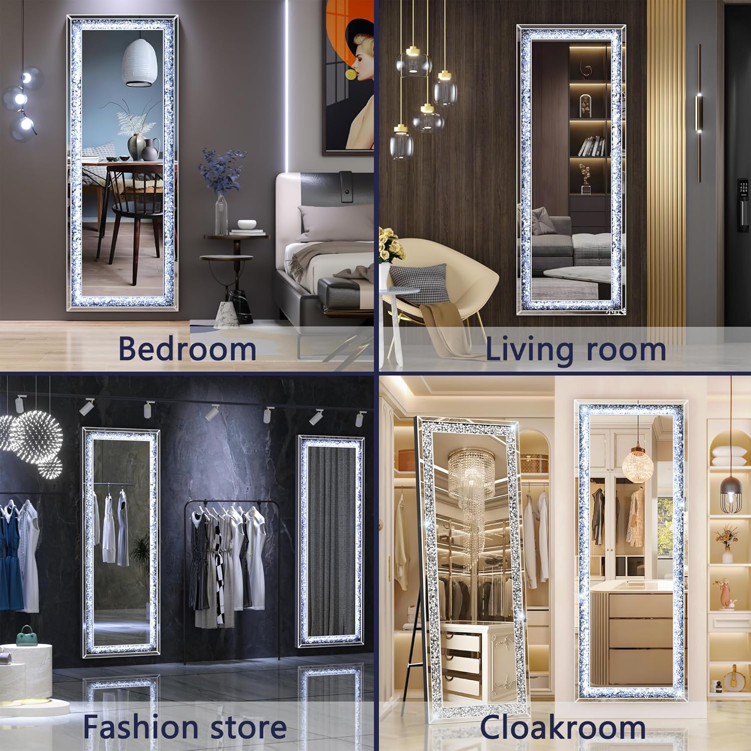 LED Full-Length Mirror Crystal Crush Diamond