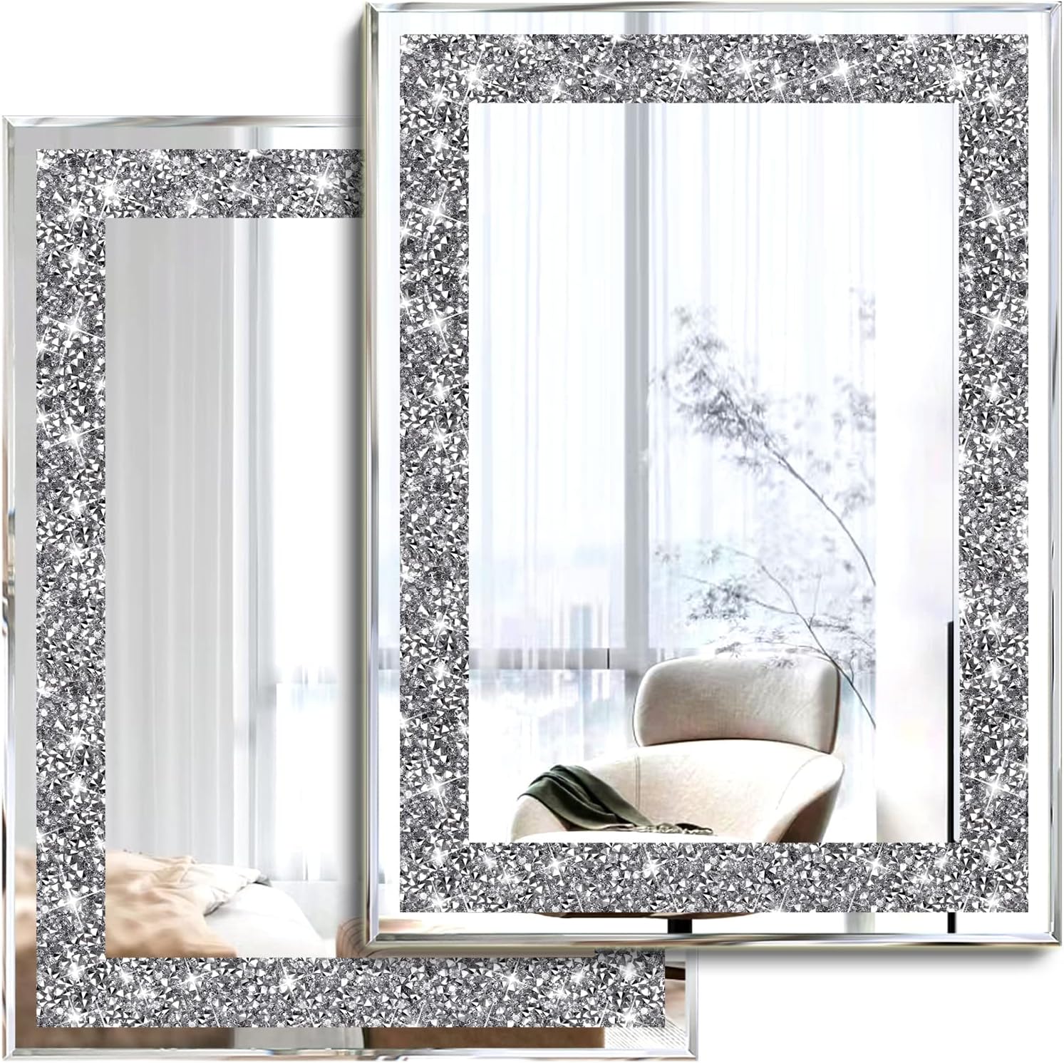 2 Piece Wall Mirrors, Crush Diamond Wall Décor 15x11 inch
