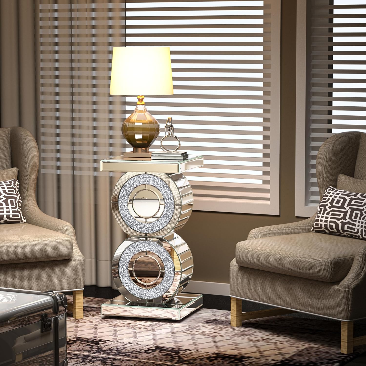 Mirrored End Table Crushed Diamond Coffee Table