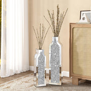 Flower Vase Crushed Diamond Mirrored For Table Planter Set of 2