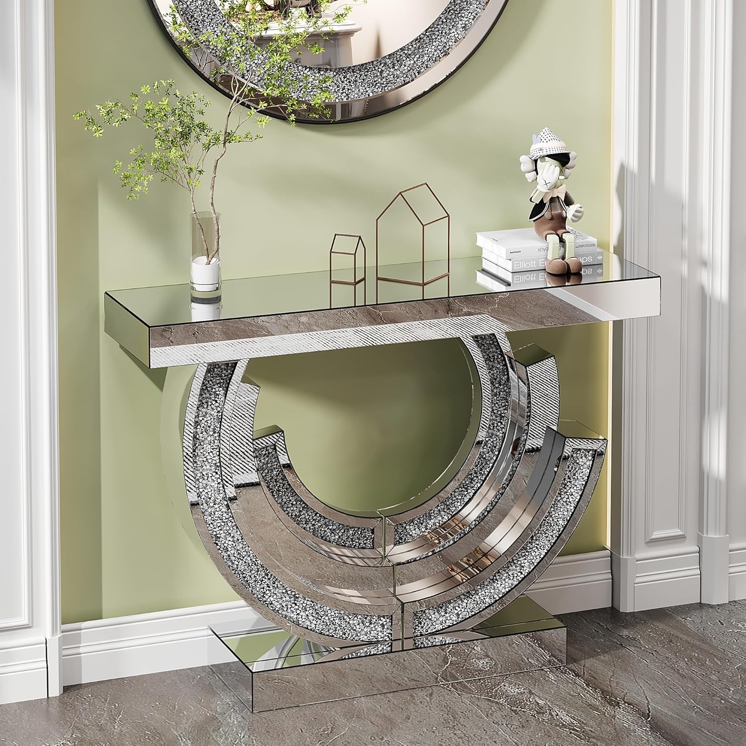 Diamond Crush Console Table with Mirror