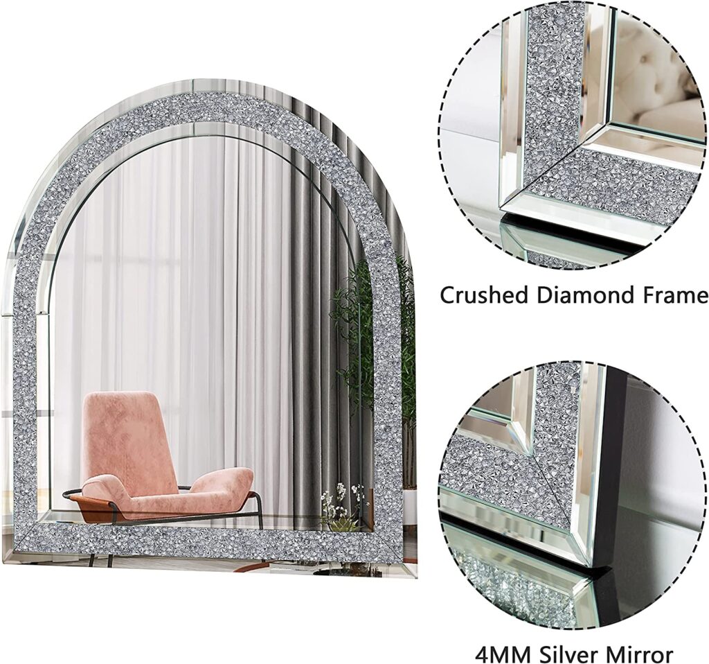 Arched Diamond Crystal Wall Mirror length 31″x height 33″inch