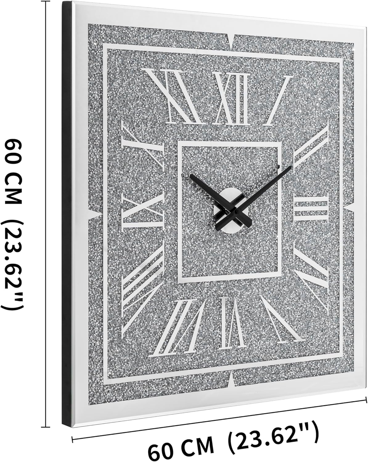 Square Crushed Diamond Mirrored Wall Clock 24inch