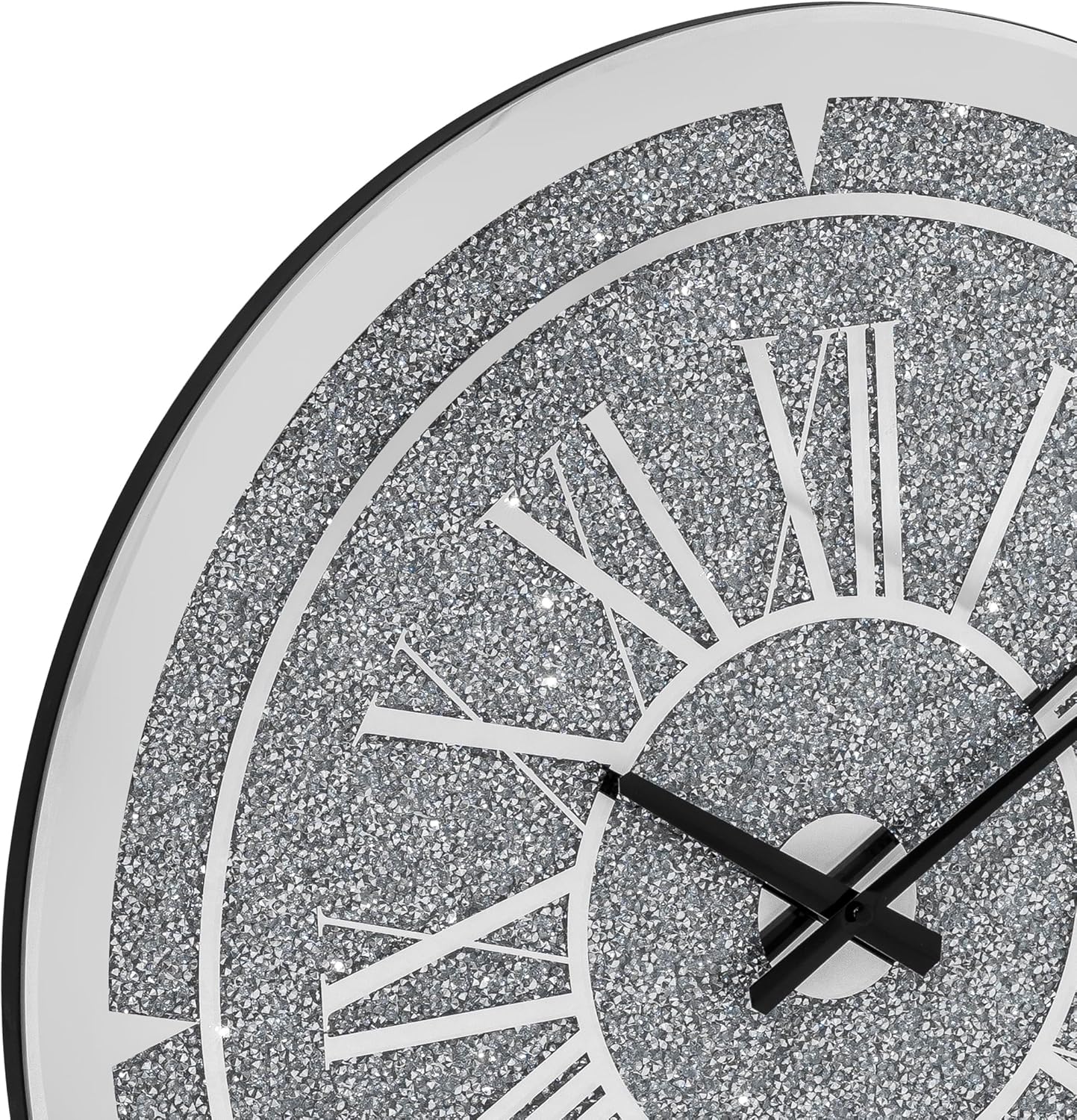 Round Crushed Diamond Mirrored Wall Clock 24inch