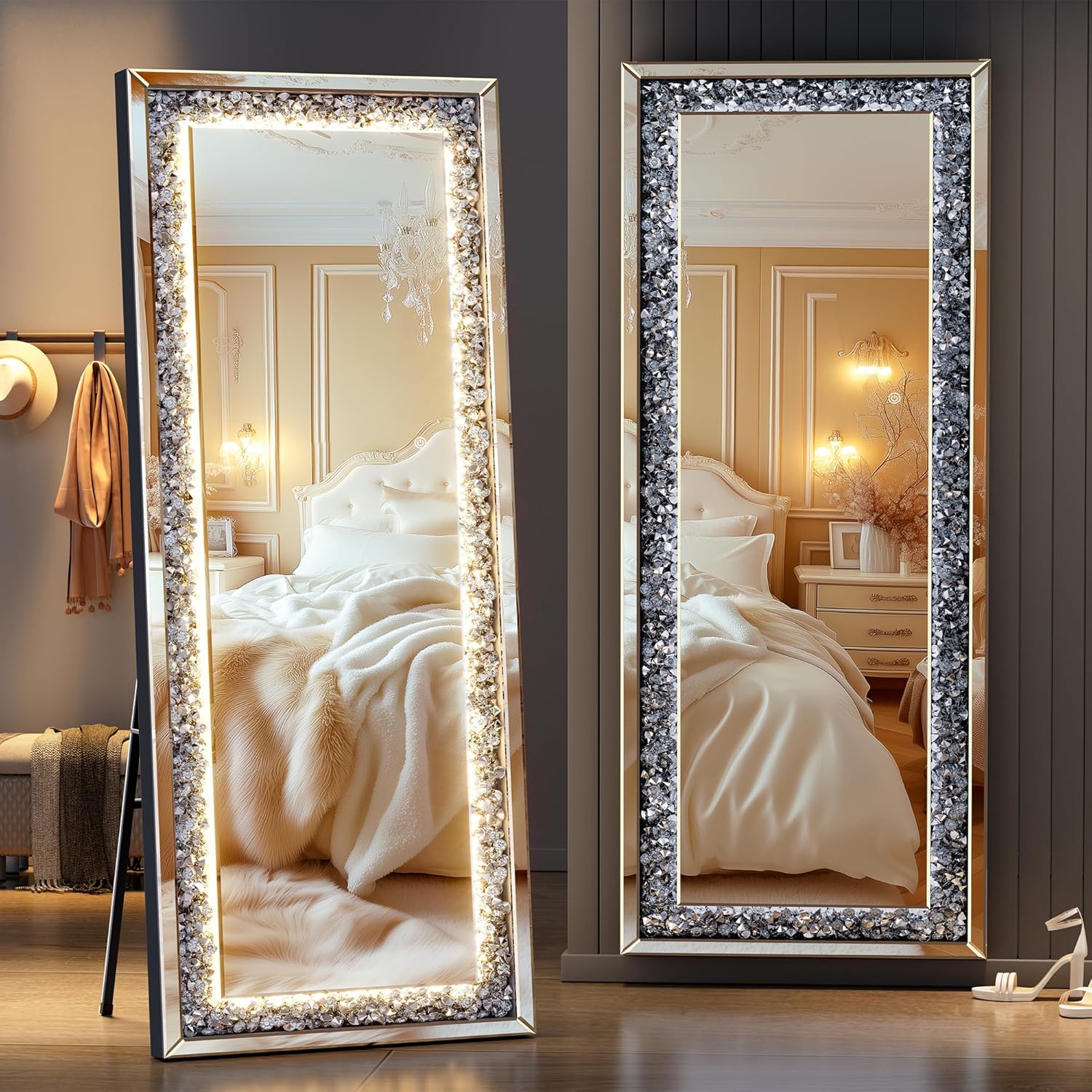 LED Full-Length Mirror Crystal Crush Diamond