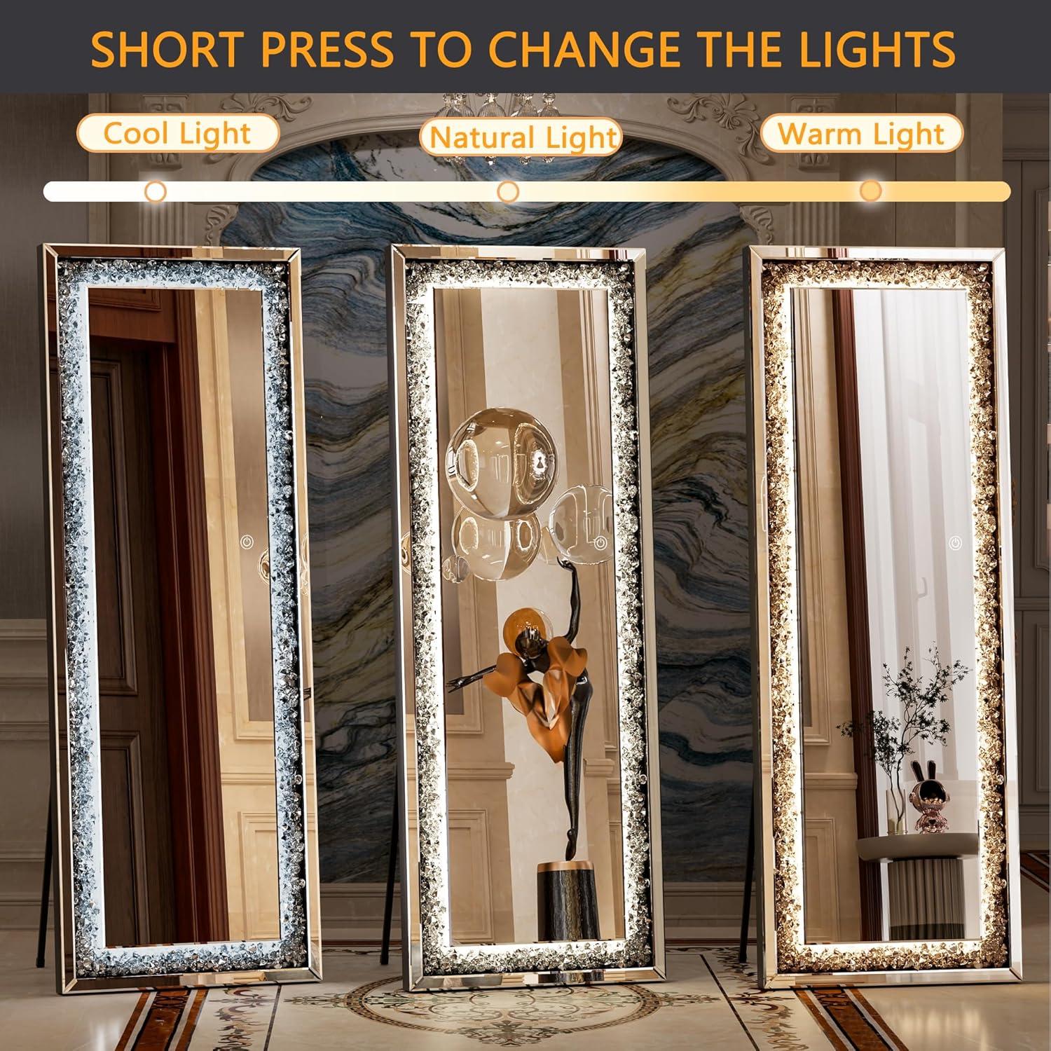 LED Full-Length Mirror Crystal Crush Diamond