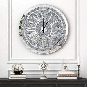 Round Crushed Diamond Mirrored Wall Clock 24inch