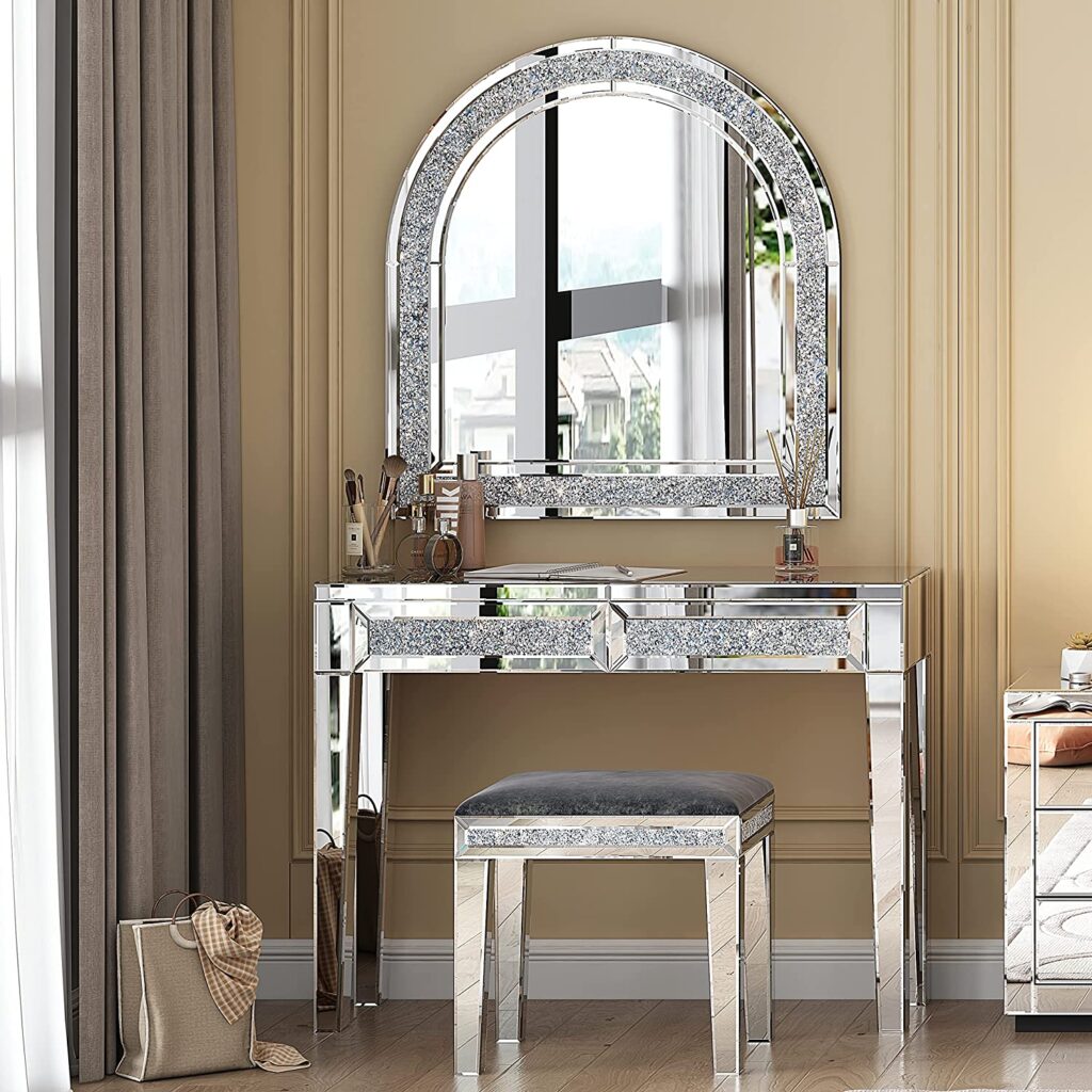 Arched Diamond Crystal Wall Mirror length 31″x height 33″inch