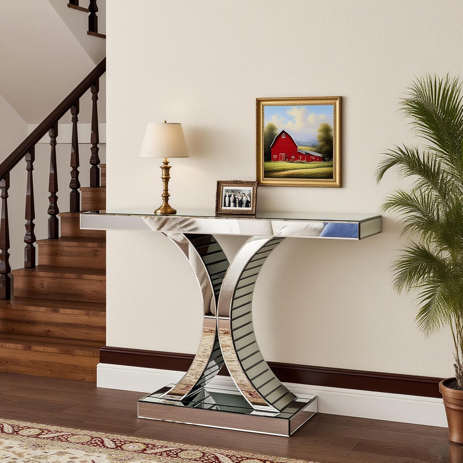 Glam Entryway Mirror Console Table