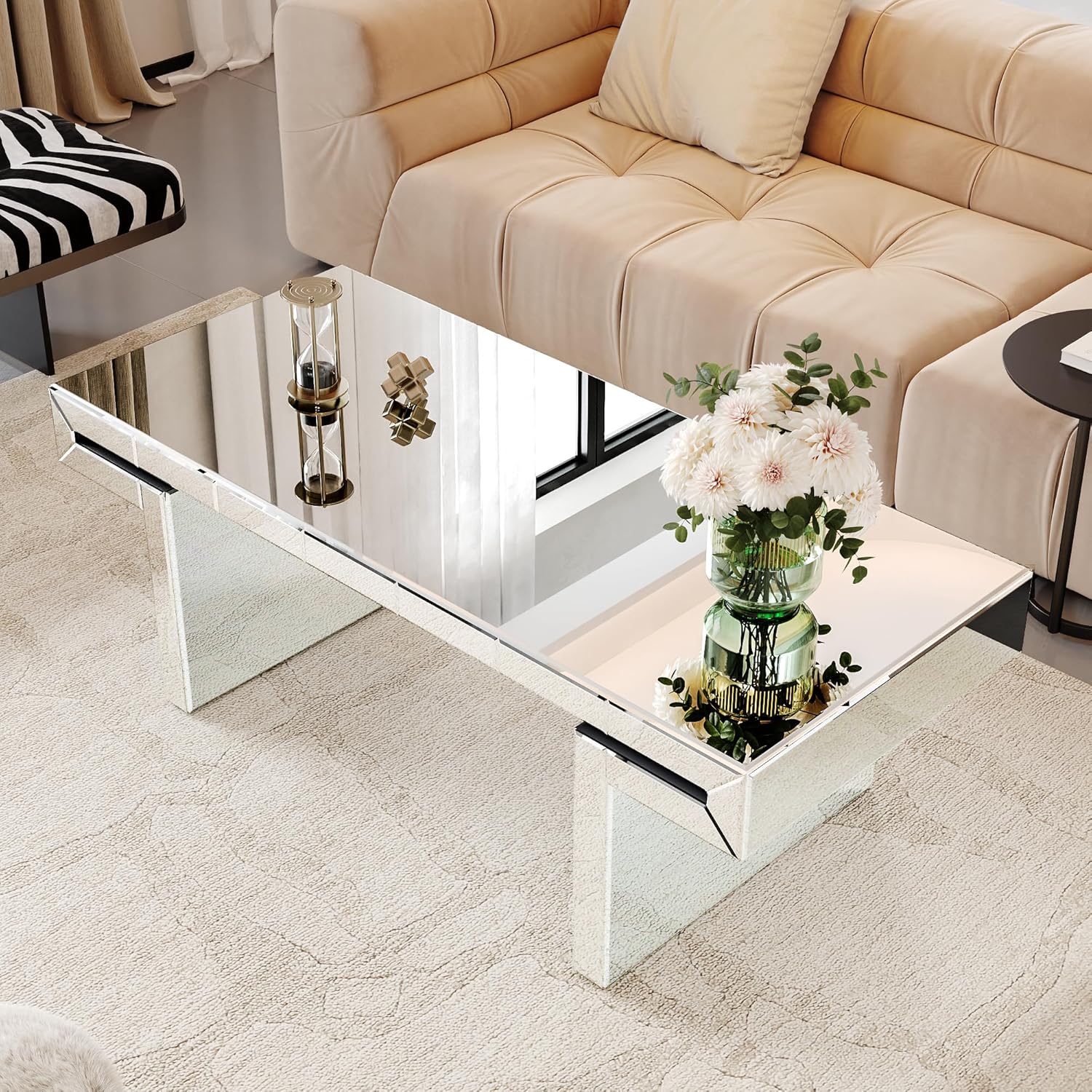 Silver Mirrored Coffee Table, 47.2" Rectangle