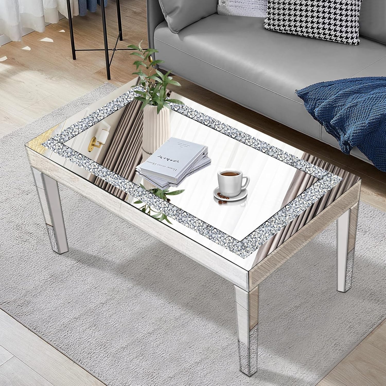 Rectangle Glass Centre Table with Mirrored Finish