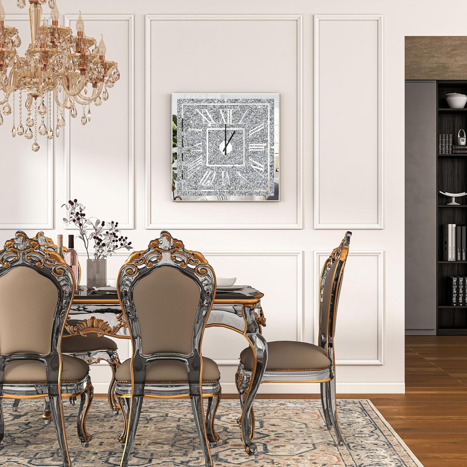 Square Crushed Diamond Mirrored Wall Clock 24inch