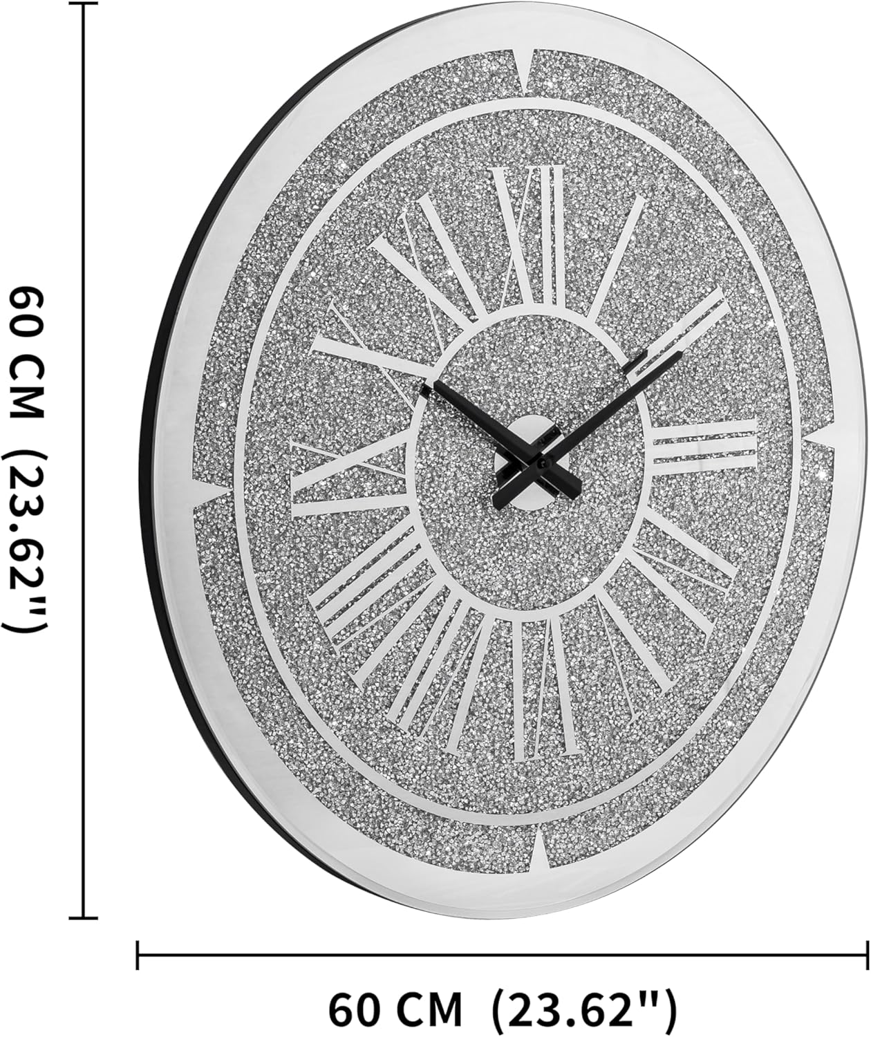 Round Crushed Diamond Mirrored Wall Clock 24inch