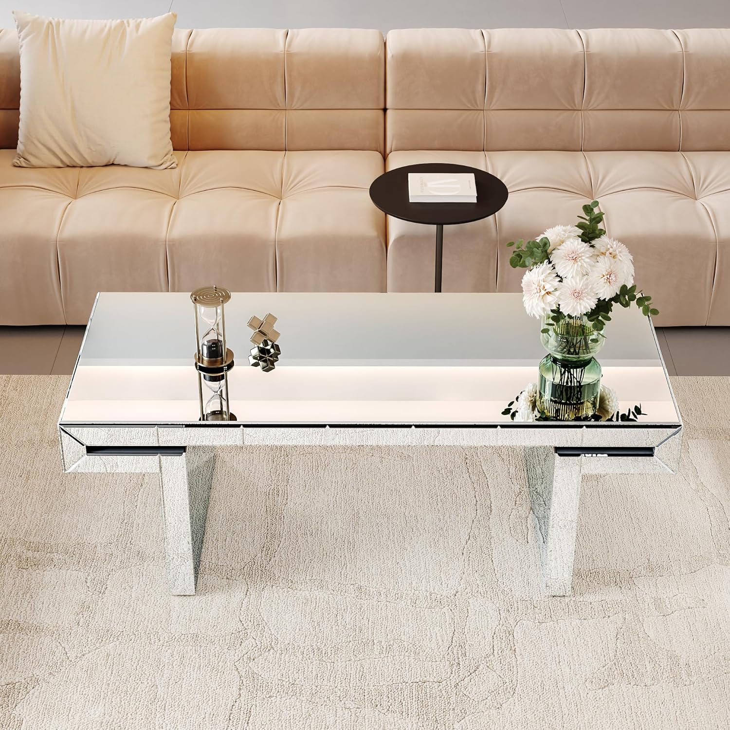 Silver Mirrored Coffee Table, 47.2" Rectangle