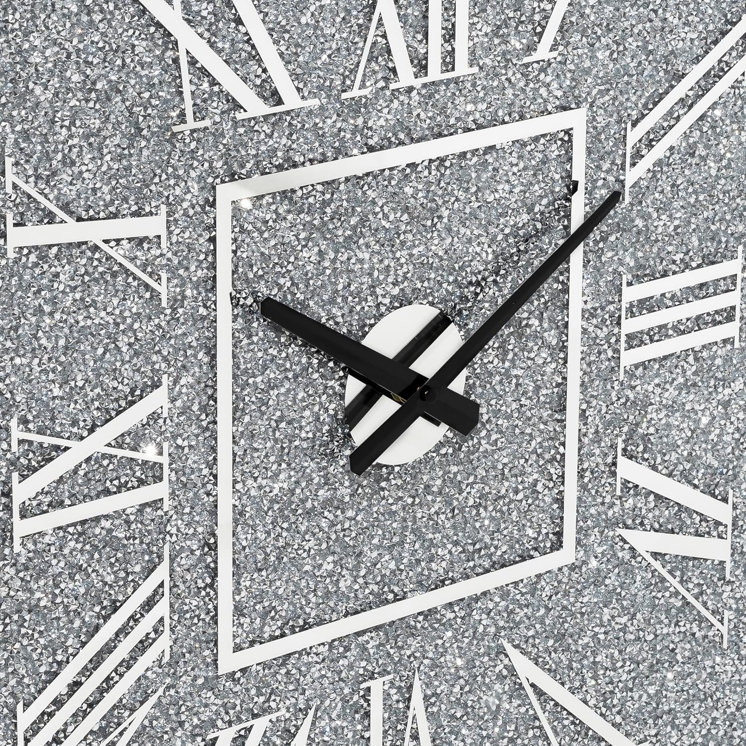 Square Crushed Diamond Mirrored Wall Clock 24inch