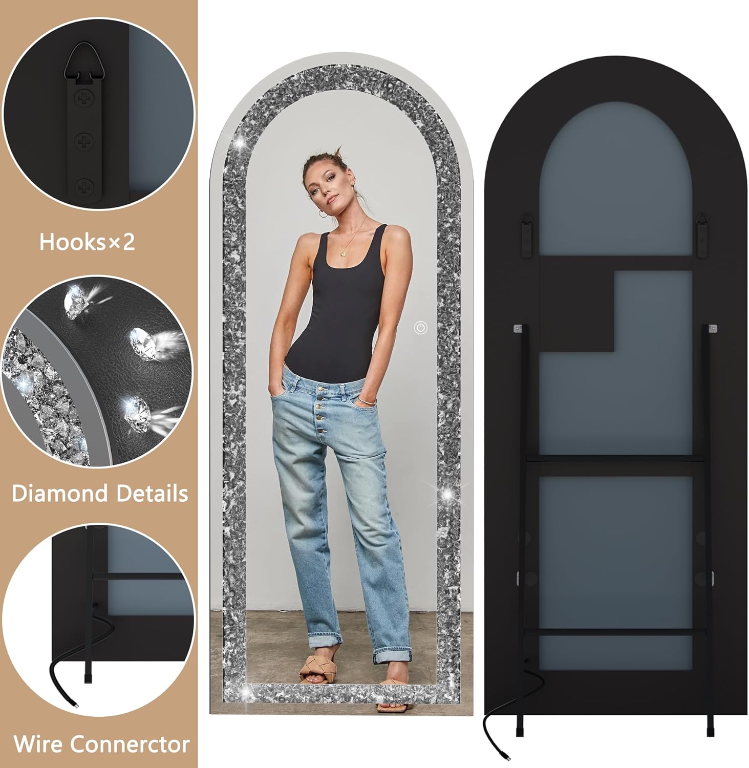 LED Arch Full-Length Mirror Crystal Crush Diamond