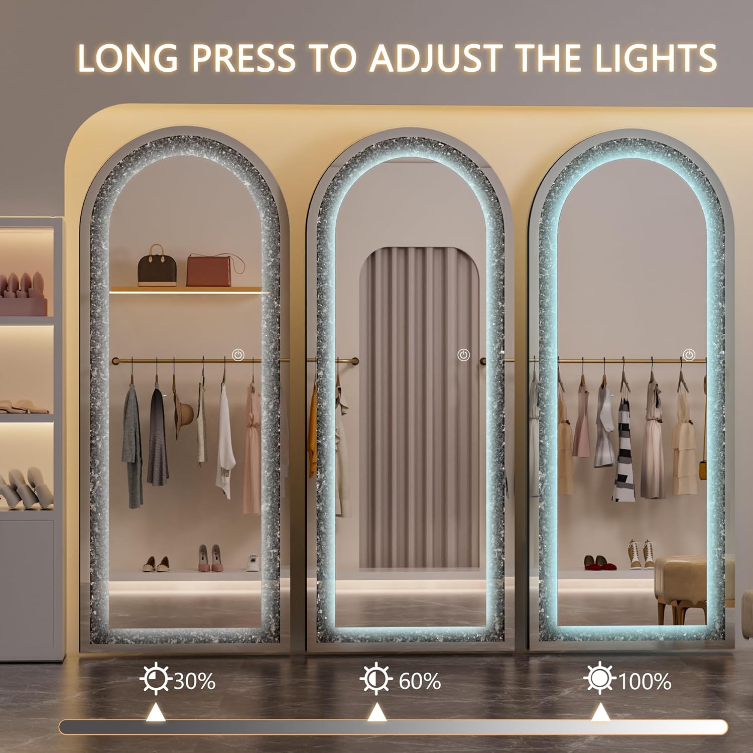 LED Arch Full-Length Mirror Crystal Crush Diamond