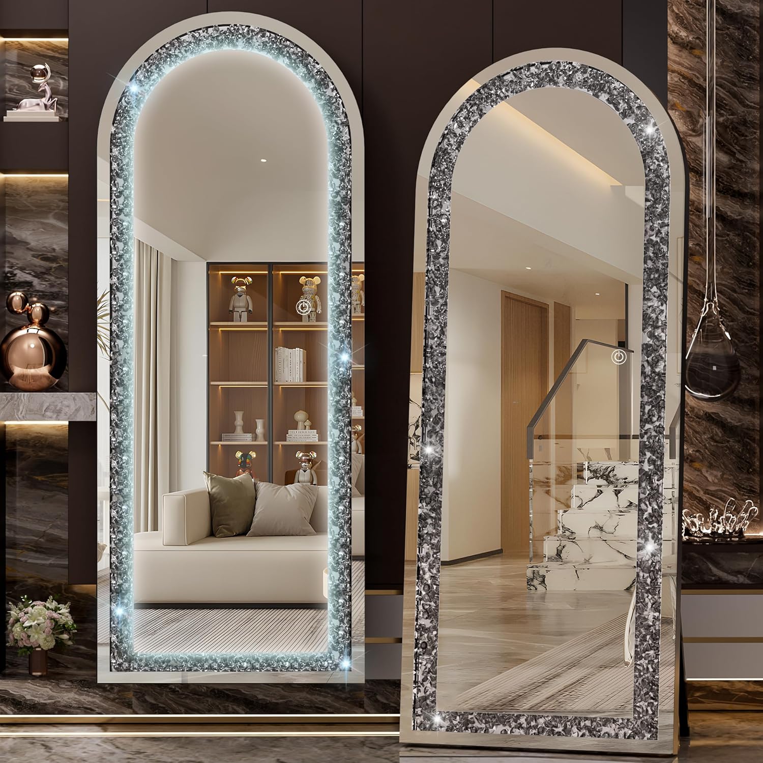 LED Arch Full-Length Mirror Crystal Crush Diamond