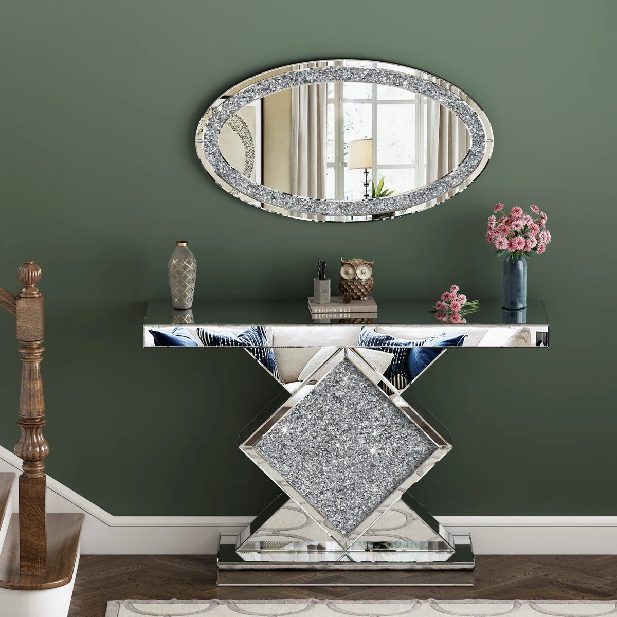 Diamond Crush Console Table and Wall Mirror Set