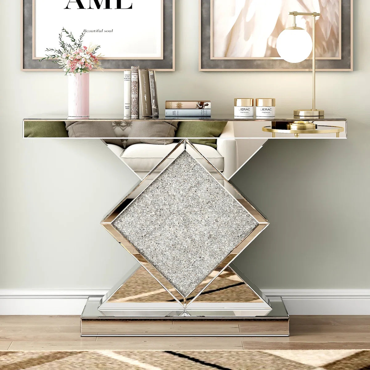 Diamond Crush Console Table and Wall Mirror Set