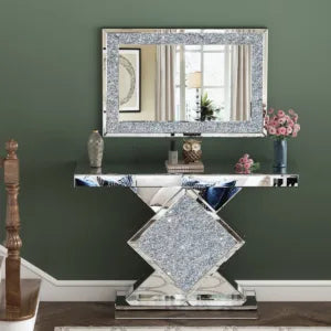 Diamond Crush Console Table and Wall Mirror Set