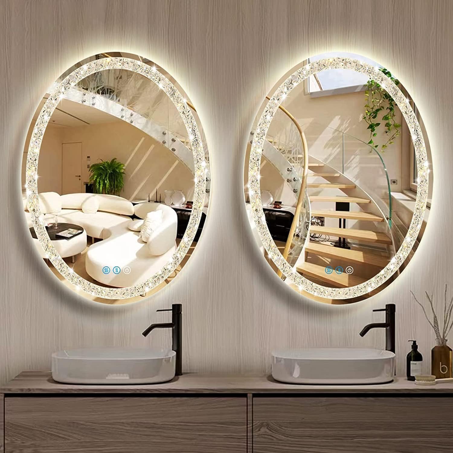 Diamond Crush Crystal Oval Frontlite Wall Mirror