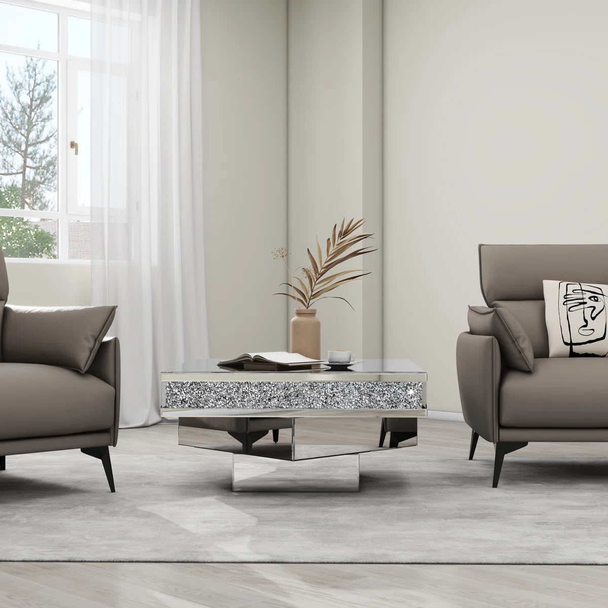 Square Diamond Crush Mirrored Coffee Table