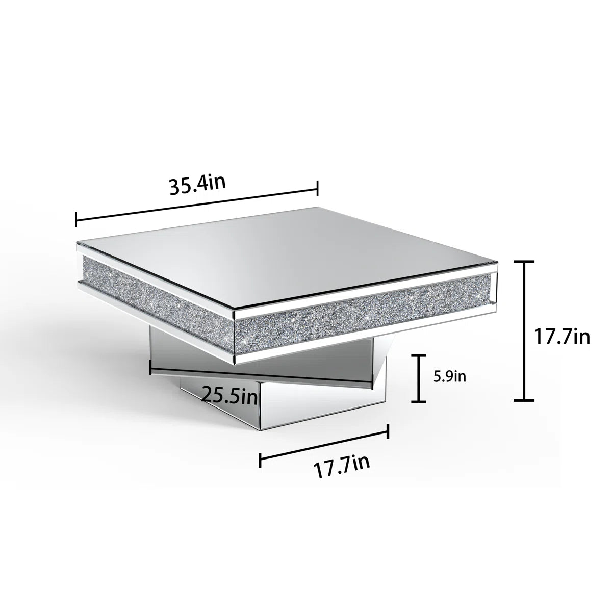Square Diamond Crush Mirrored Coffee Table
