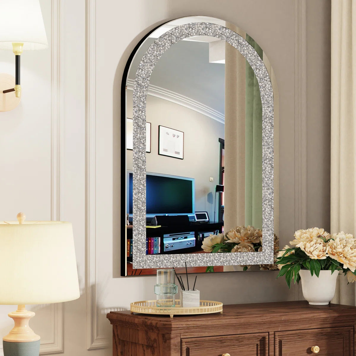 Arch Shape Diamond Crush Crystal Mirror