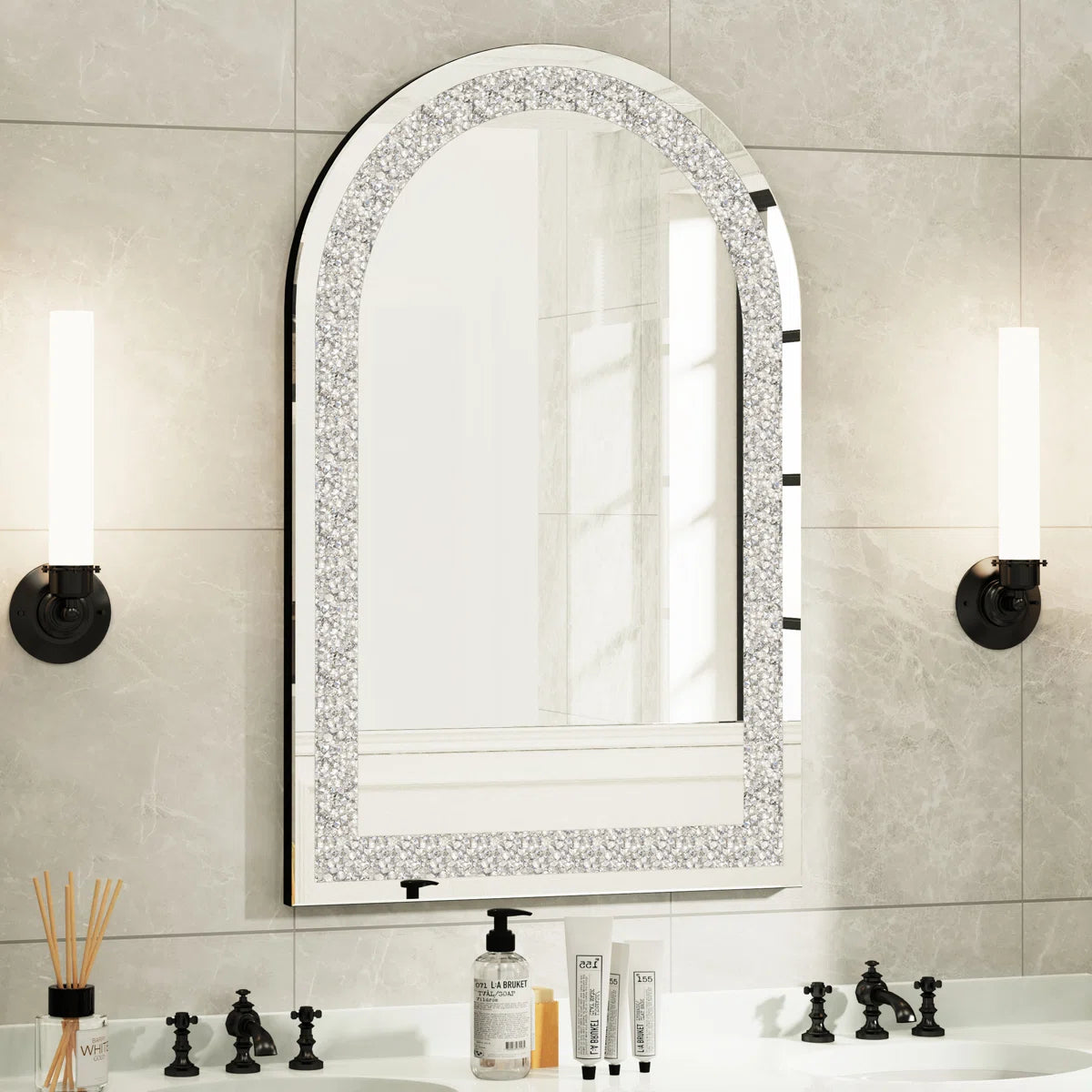 Arch Shape Diamond Crush Crystal Mirror