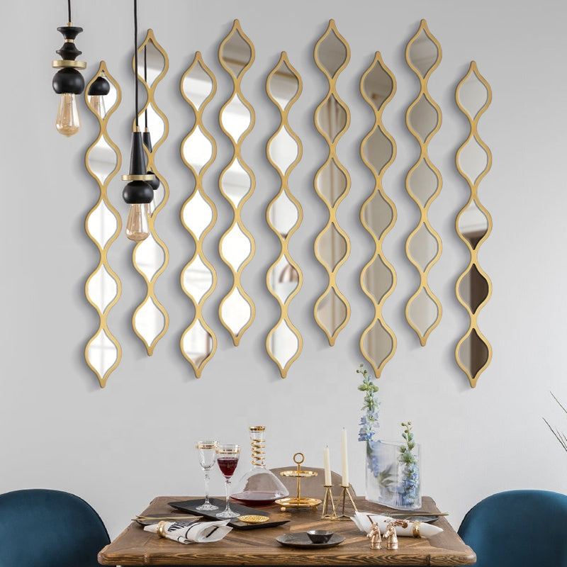 Hexagonal Wall Modern Designer Mirror Strips - Set of 9