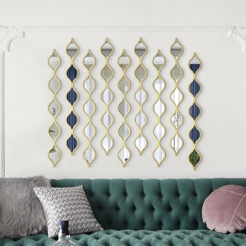 Hexagonal Wall Modern Designer Mirror Strips - Set of 9