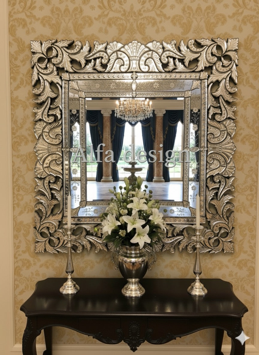 Square Antique Wall Mirror Italian Venetian-Inspired