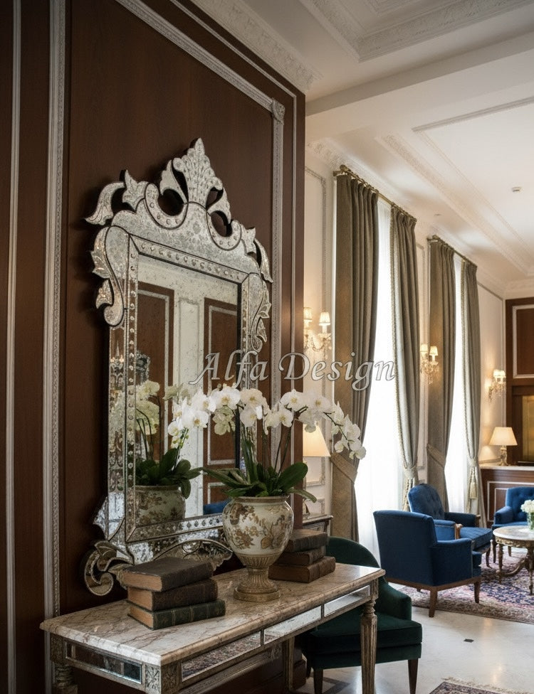 Antique Wall Mirror Italian Venetian-Inspired