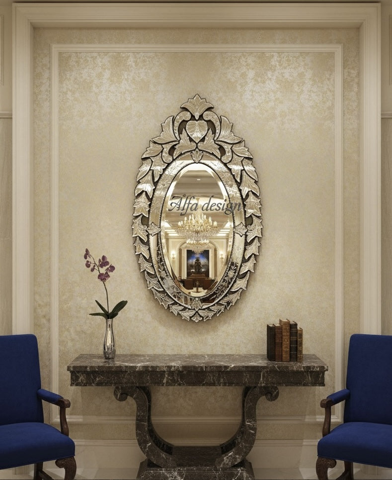 Wall Mirror Venetian-Inspired Oval-Shaped