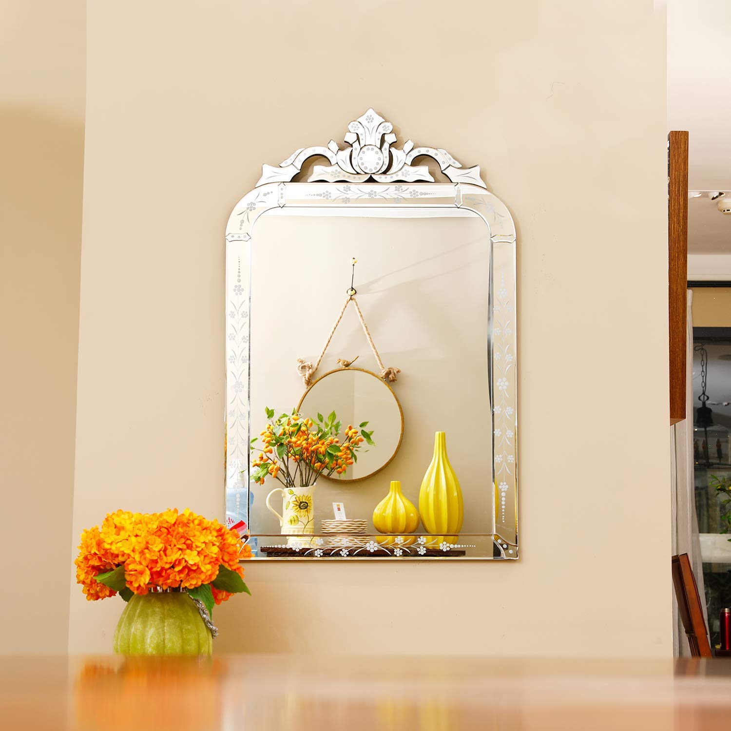 Wood Frame Mirror 39.5”x25 Wall Venetian