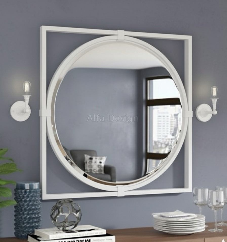 Square Wood Framed Wall Mirror