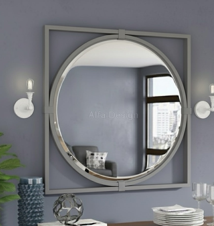 Square Wood Framed Wall Mirror