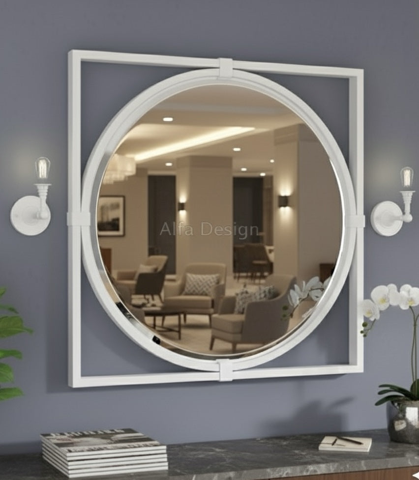 Square Wood Framed Wall Mirror